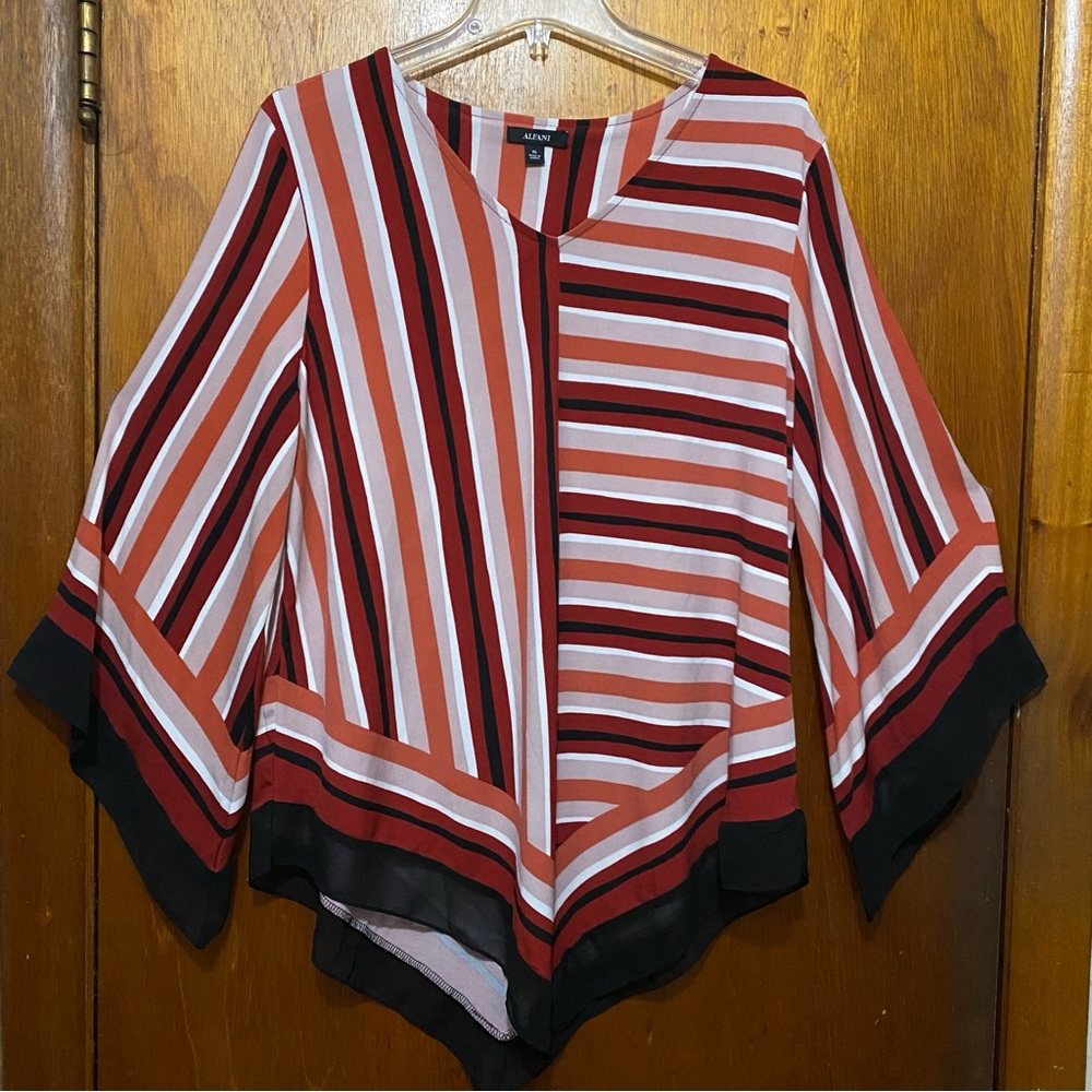 Alfani XL Striped Blouse Bohemian Handkerchief Hem Knit Top